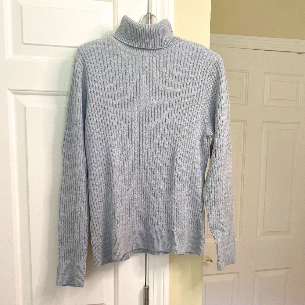 Jeanne Pierre, Cable, Turtle Neck, Large, Grey, Cotton,